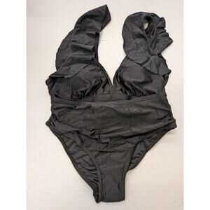 Women’s Black Ruffle Bikini Set High Waisted Bottom Size M Swimwear